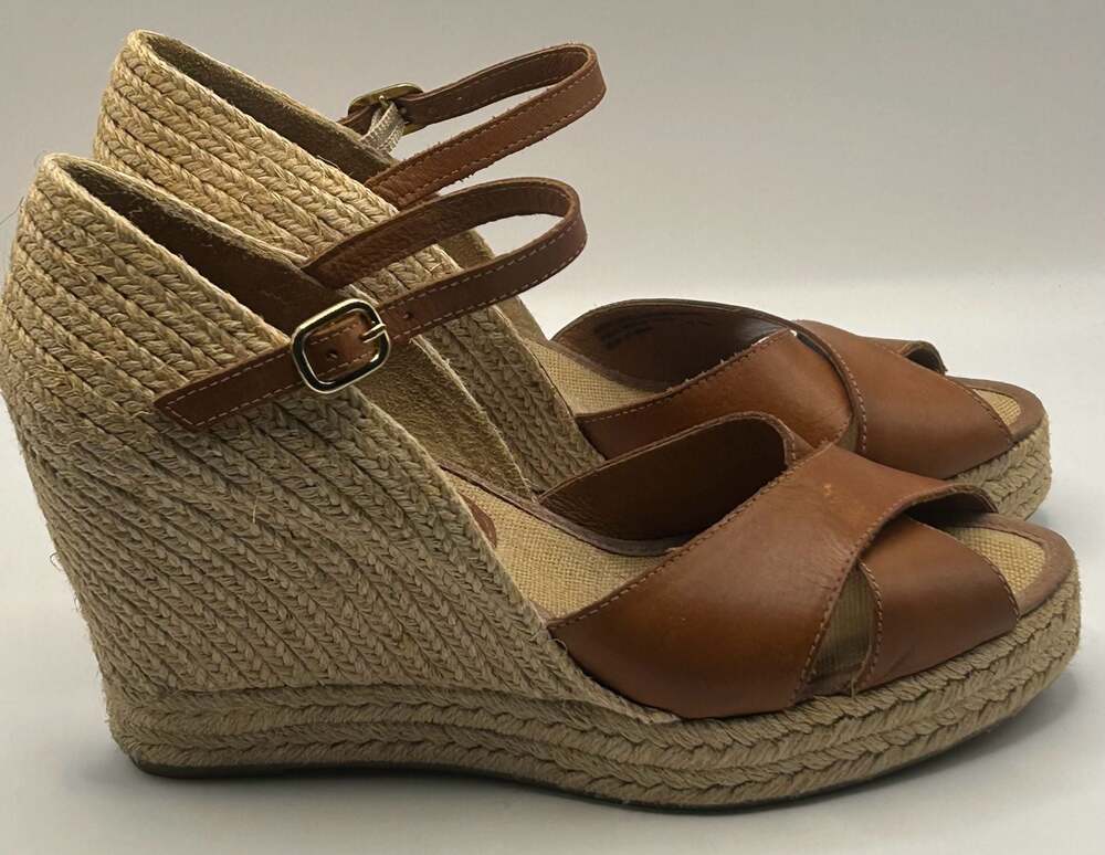 Casteller España Brown Leather Espadrille Wedge Sandals Size 7.5 - Picture 2 of 7
